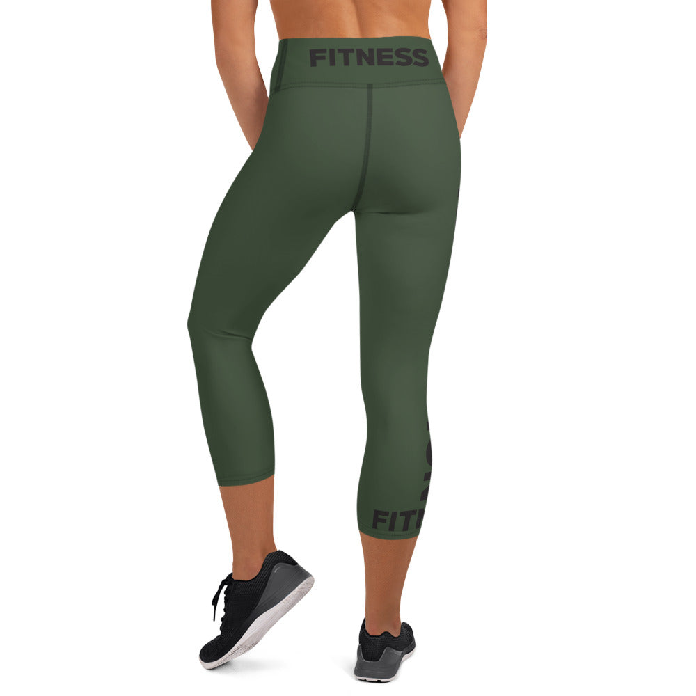 Army Green Side Logo Yoga Capri Leggings